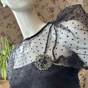 Party top.liner camisole style. Polka dot sheer puff sleeve S/M Black
